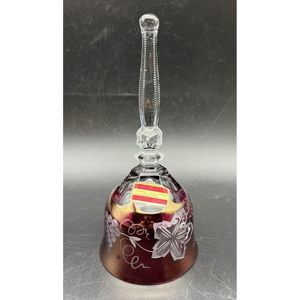 Vintage BLEIKRISTALL Lead Crystal Bell Ruby Red Hand Cut Cranberry German 7.75"